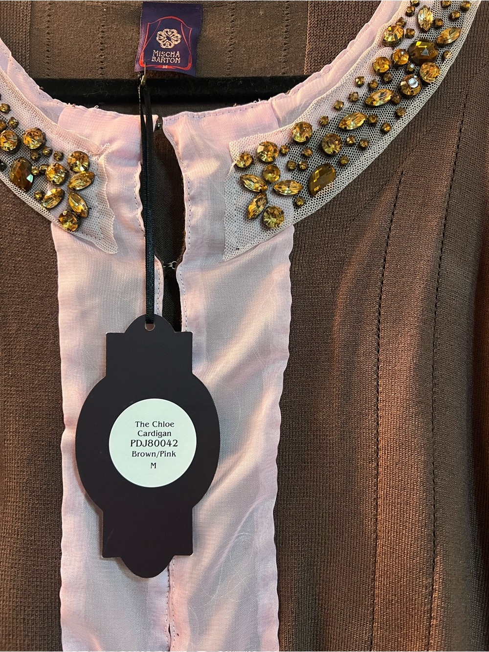 Mischa Barton Chloe Cardigan / Jeweled Collar / Boho Coquette / Cotton / NEW - Picture 2 of 7